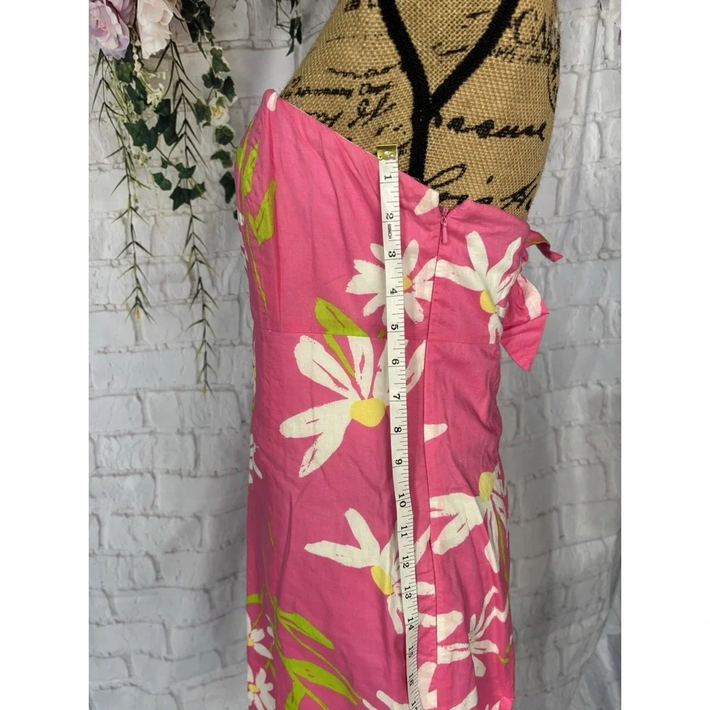 Lilly Pulitzer Strapless Pink Daisy Floral Cotton Dress Size 10 Resort Preppy - Picture 9 of 11